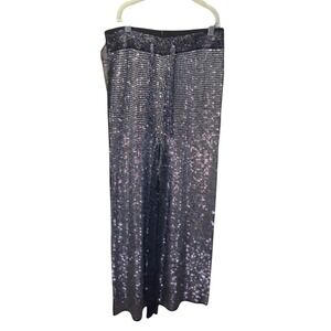 Ontheway Women's Black Sequin Wide Leg Pants Size S